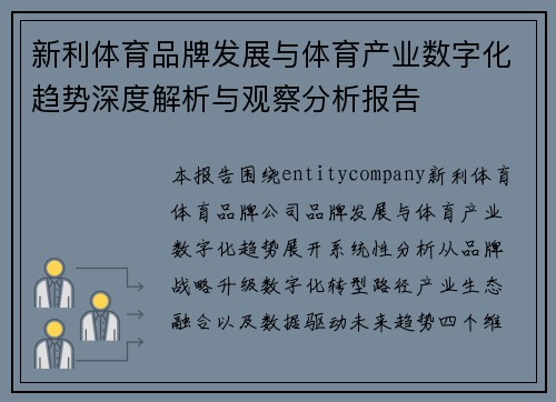 新利体育品牌发展与体育产业数字化趋势深度解析与观察分析报告 新利体育品牌发展与体育产业数字化趋势深度解析与观察分析报告