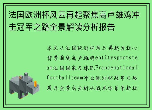法国欧洲杯风云再起聚焦高卢雄鸡冲击冠军之路全景解读分析报告 法国欧洲杯风云再起聚焦高卢雄鸡冲击冠军之路全景解读分析报告